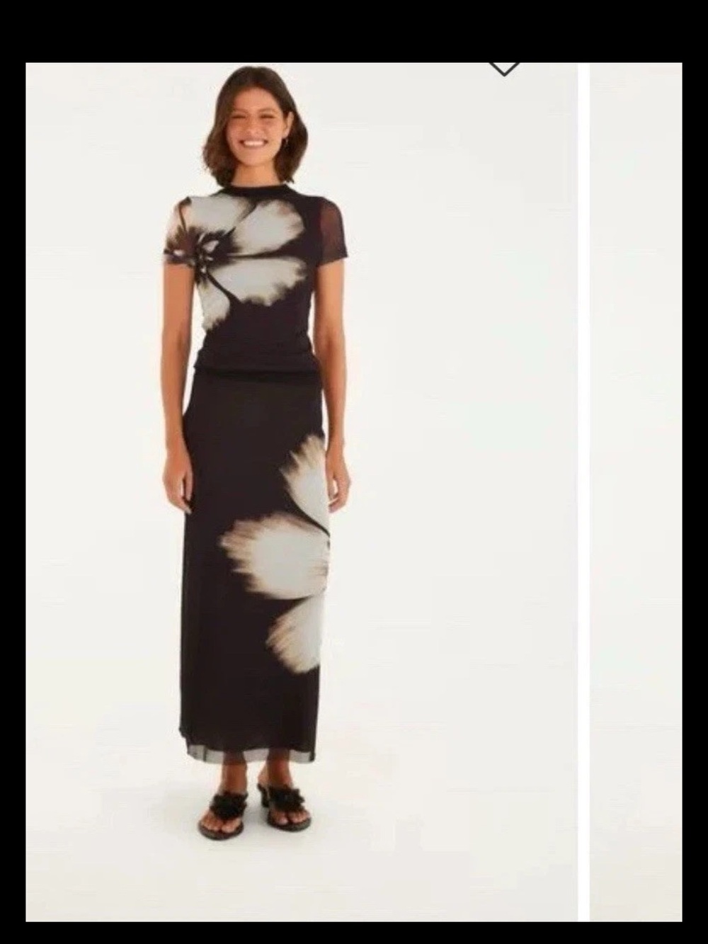 FARM Rio Black Maxi set 2 piece top end skirt with White Floral Burst